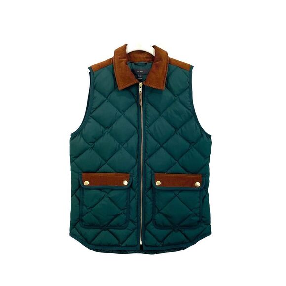 J. Crew quilted excursion zip up‎ vest Size XS green mustard yellow old money - Picture 1 of 8